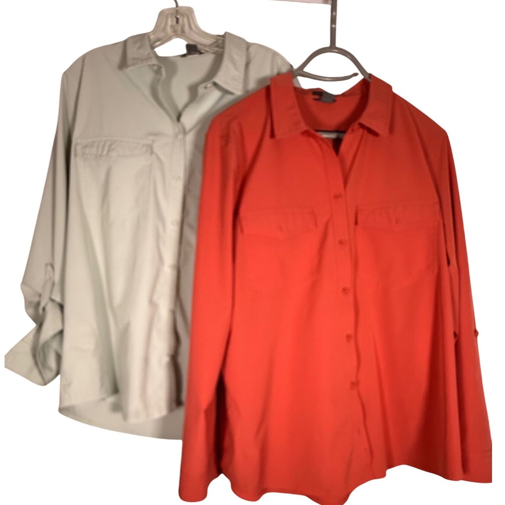 Eddie Bauer Departure Shirt Set of 2 Womens XL Classic Fit Coral Sage Hiking LS